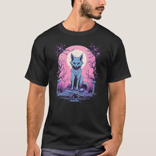 Pastel Goth Wolf Kawaii Cute Creepy Halloween Anim T-Shirt (Vorderseite)