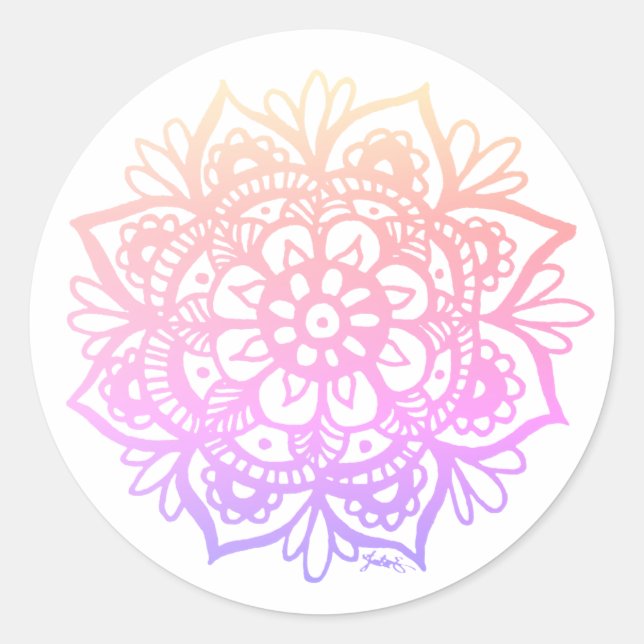 Pastel Gradient Mandala Blume Runder Aufkleber (Vorderseite)