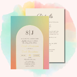 Pastel Gradient Retro Golden Arch Frame Wedding Folieneinladung