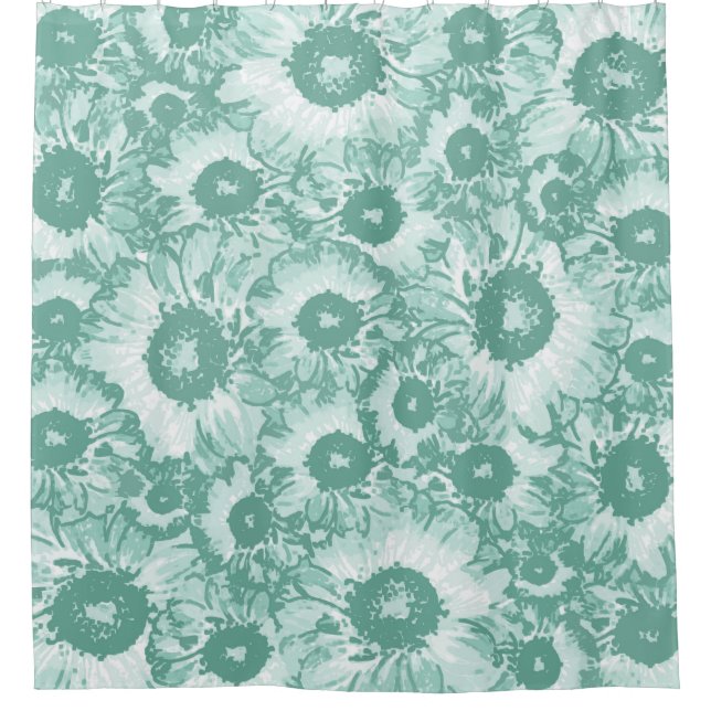 Pastel Grau Aquamarin grünes Blumenmuster Duschvorhang (Vorderseite)