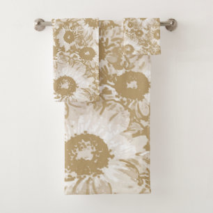 Pastel Grau Light Brown Floral Pattern Badhandtuch Set