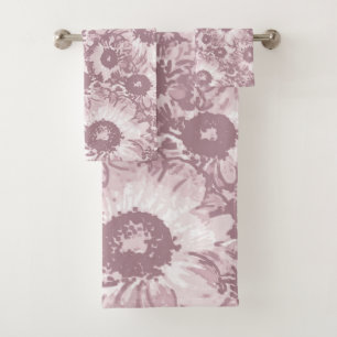 Pastel Grau Rose Rosa Blumenmuster Badhandtuch Set