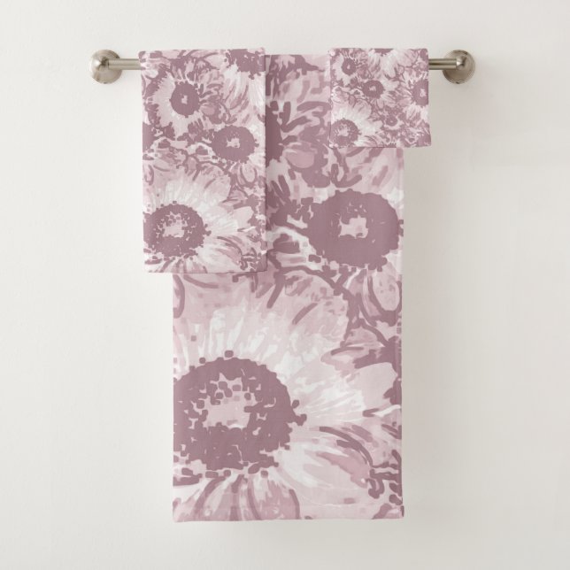 Pastel Grau Rose Rosa Blumenmuster Badhandtuch Set (Insitu)