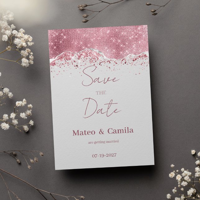 Pastel graue Rose Gold silber Glitzer Save the Dat Einladung (Pastel gray rose gold silver glitter Save the Date)