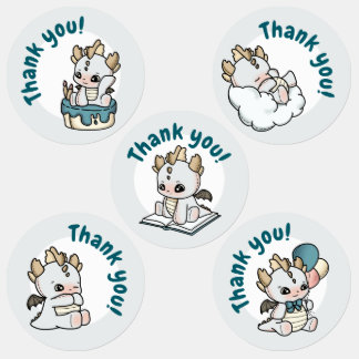 Pastel Gray Blue Baby Dragon Vielen Dank Etiketten