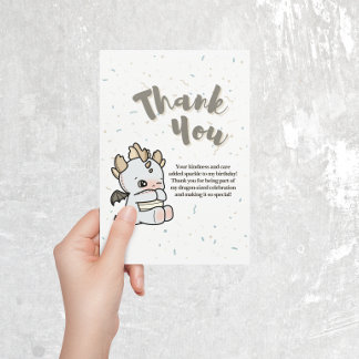 Pastel Gray Blue Niedlich Baby Dragon Dankeskarte