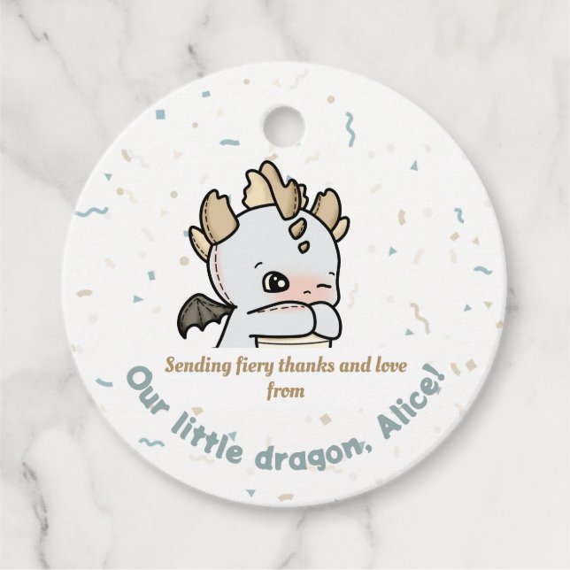Pastel Gray Brown Niedlich Baby Dragon Danke Geschenkanhänger (Vorderseite)