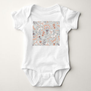 Pastel Gray Orange Floral: Vintag Elegante Baby Strampler