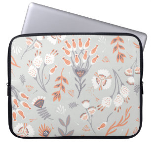 Pastel Gray Orange Floral: Vintag Elegante Laptopschutzhülle
