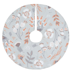 Pastel Gray Orange Floral: Vintag Elegante Polyester Weihnachtsbaumdecke