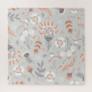 Pastel Gray Orange Floral: Vintag Elegante Puzzle