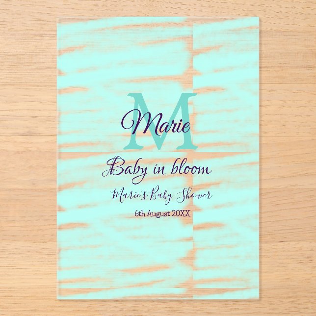 Pastel green baby in bloom monogram baby shower te acryleinladungen (Vorderseite)