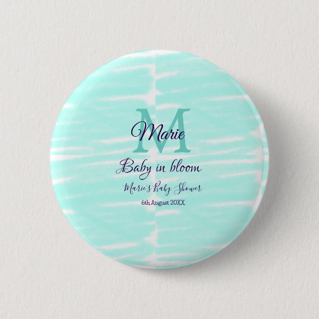 Pastel green baby in bloom monogram baby shower te button (Vorderseite)