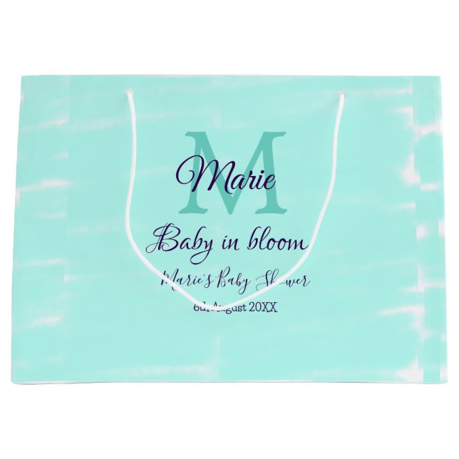 Pastel green baby in bloom monogram baby shower te große geschenktüte (Vorderseite)