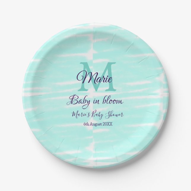 Pastel green baby in bloom monogram baby shower te pappteller (Vorderseite)