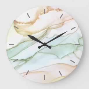 Pastel Green Beige Apricot Abstract Large Clock Große Wanduhr