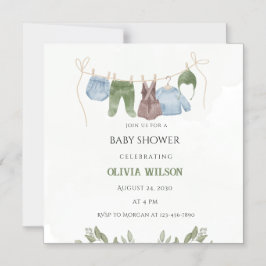 Pastel Green Beige Kinderdusche Einladung