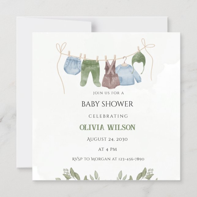 Pastel Green Beige Kinderdusche Einladung (Vorderseite)