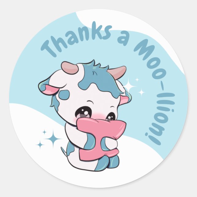 Pastel Green Blue Cow White Cloud Vielen Dank Runder Aufkleber (Vorderseite)