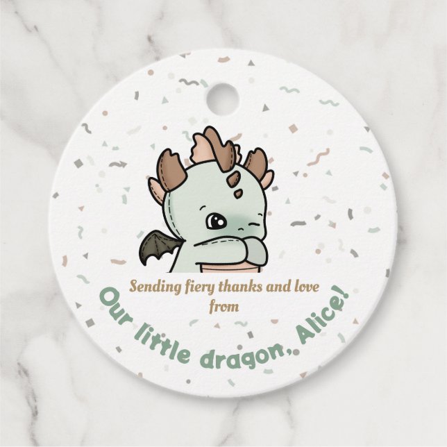Pastel Green Brown Niedlich Baby Dragon Danke Geschenkanhänger (Vorderseite)