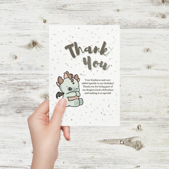 Pastel Green Brown Niedlich Baby Dragon Dankeskarte (Von Creator hochgeladen)