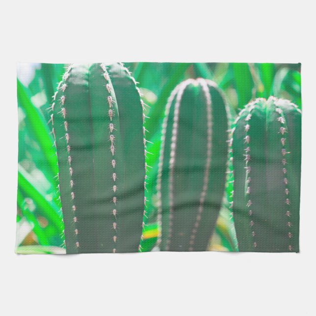 Pastel Green cactus Pflanze Blätter Geschirrtuch (Horizontal)