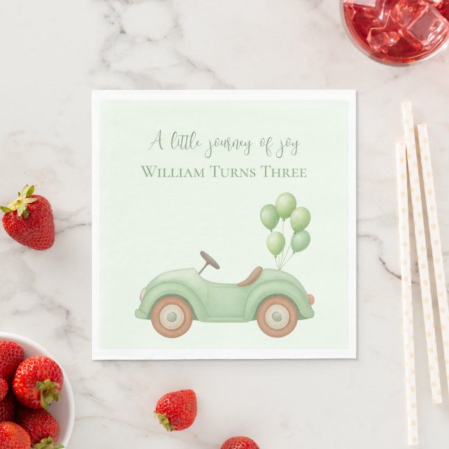 Pastel Green Car & Balloon - Paper Napkin Serviette (Beispiel)