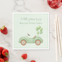 Pastel Green Car & Balloon - Paper Napkin