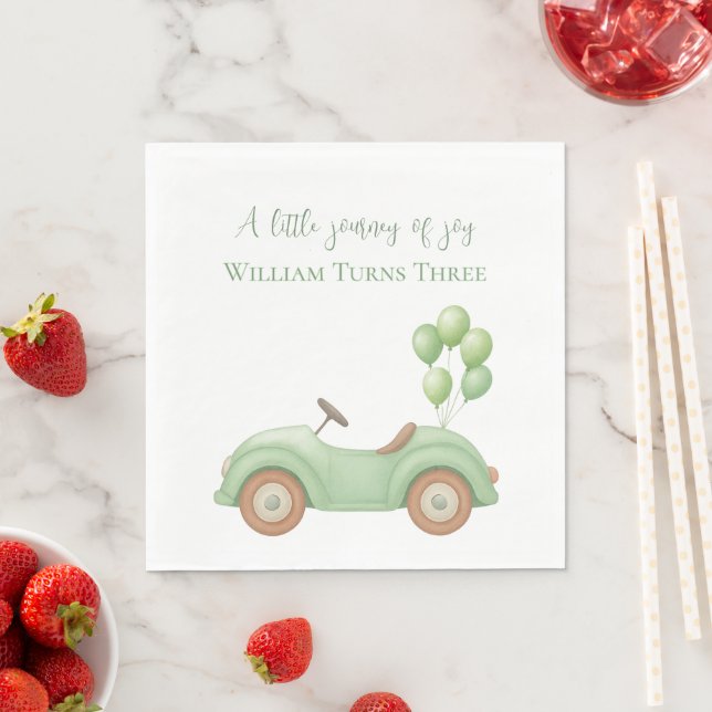 Pastel Green Car & Balloon - Paper Napkin Serviette (Beispiel)