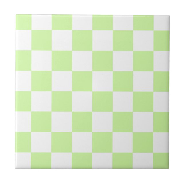 Pastel Green Checkered Gingham Pattern Fliese (Vorderseite)