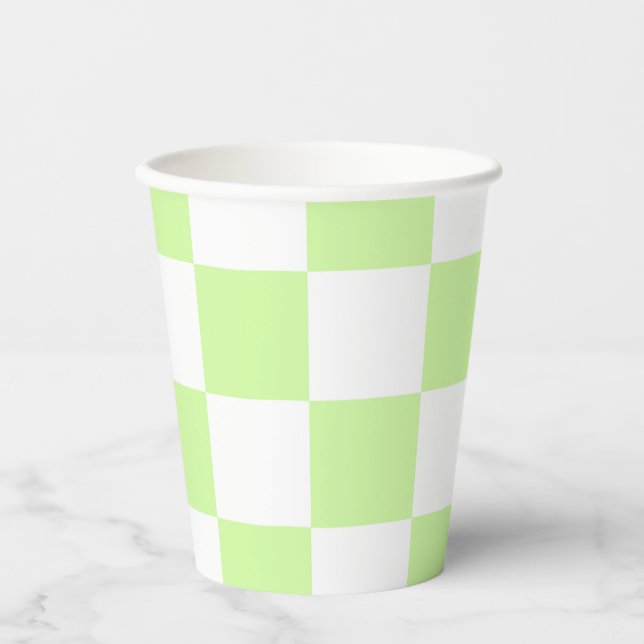 Pastel Green Checkered Gingham Pattern Pappbecher (Vorderseite)