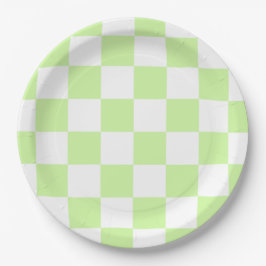 Pastel Green Checkered Gingham Pattern Pappteller