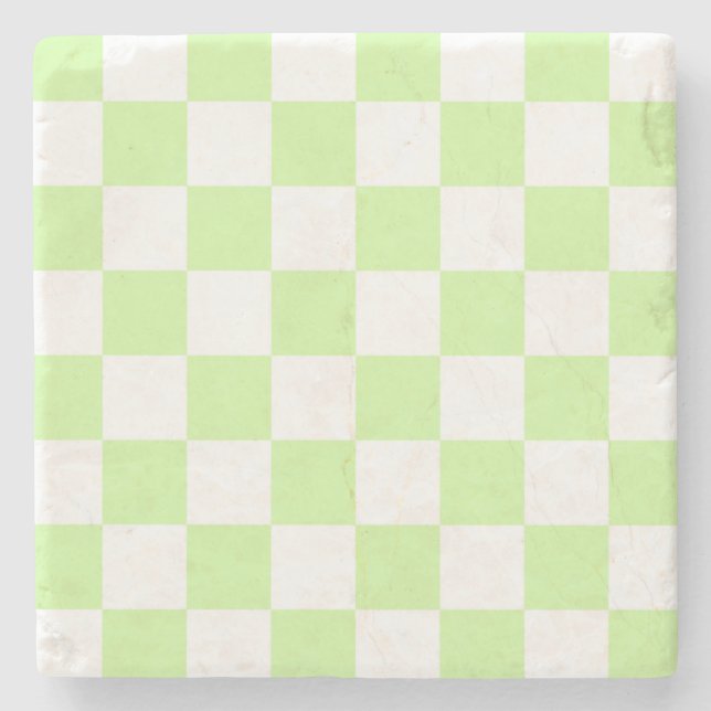 Pastel Green Checkered Gingham Pattern Steinuntersetzer (Vorderseite)