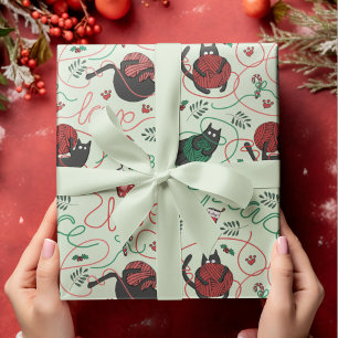 Pastel Green Christmas Peace and Liebe Garn Kätzch Geschenkpapier
