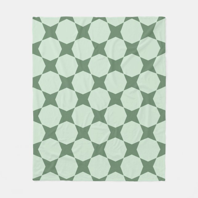 Pastel Green Circle Hexagon skandinavisches Muster Fleecedecke (Vorderseite)