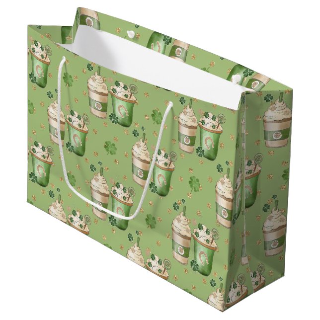 PASTEL GREEN & CREAM IRISH GETRÄNKE GROßE GESCHENKTÜTE (Vorderseite Schrägansicht)