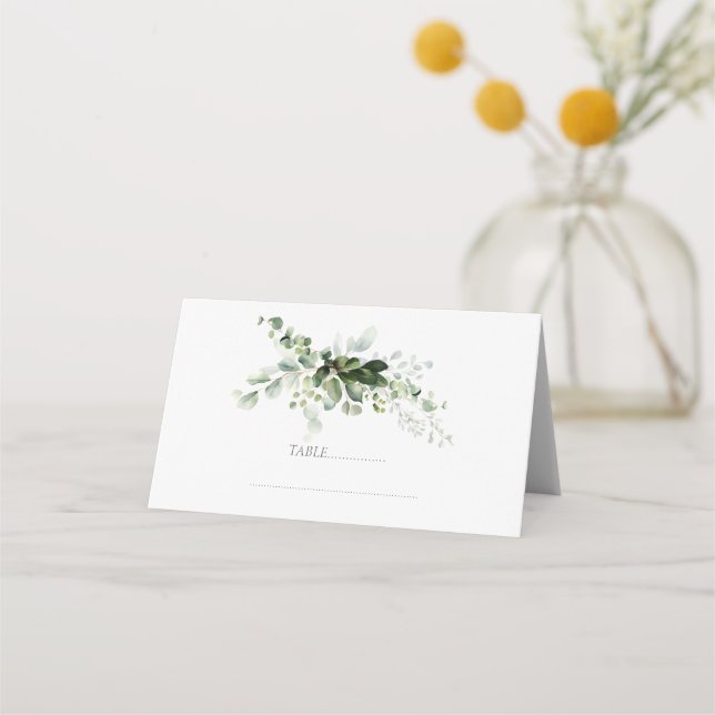 Pastel Green Eucalyptus Foliage Elegance Wedding Platzkarte (Vorderseite)