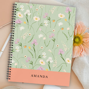 Pastel Green Floral Grace Niedlich Stylish Trendy Notizbuch