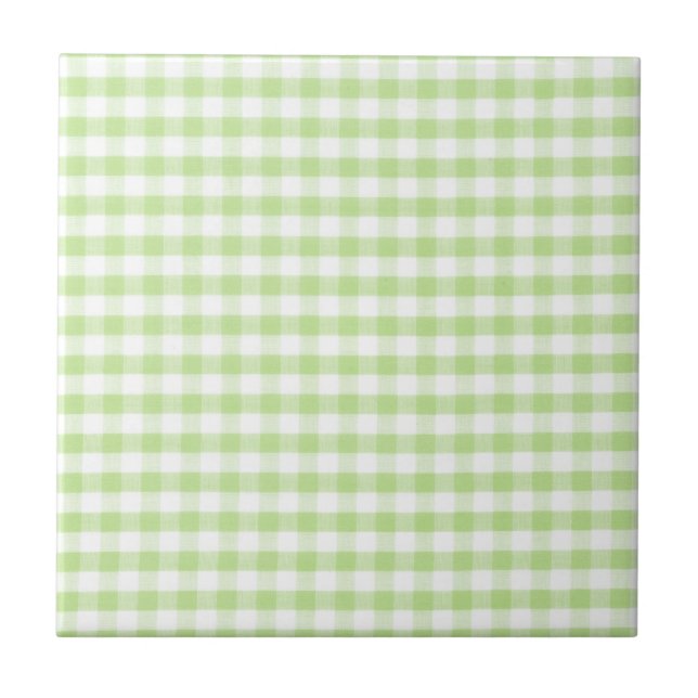 Pastel Green Gingham-Muster Fliese (Vorderseite)