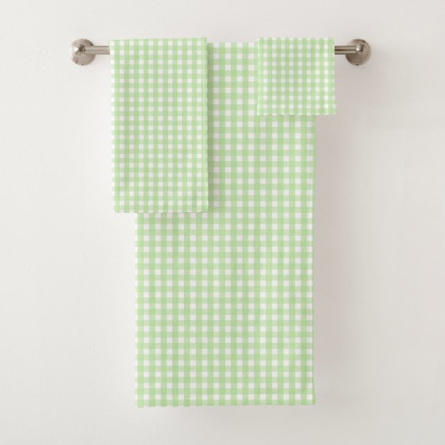 Pastel Green Gingham Pattern Badhandtuch Set (Insitu)