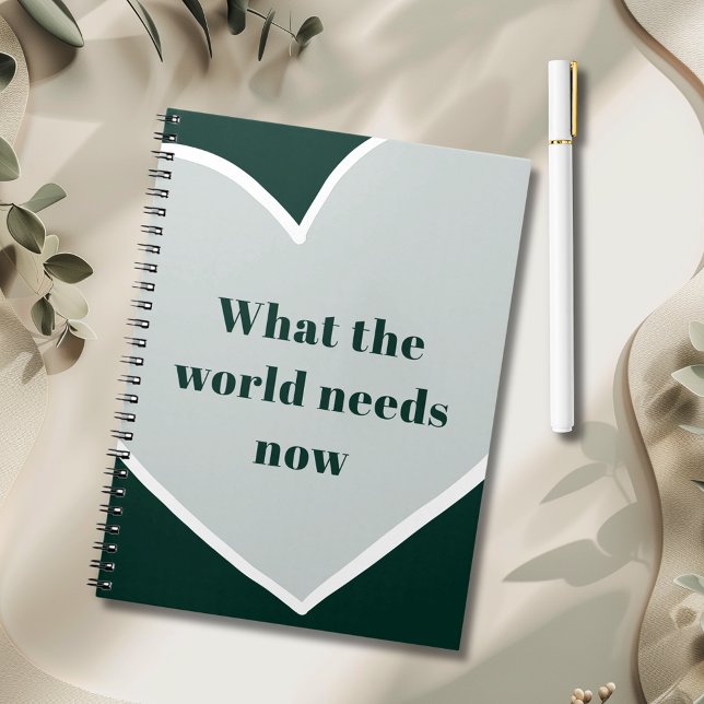 Pastel Green Heart Motivierend Zitat Emerald Notizblock (Pastel Green Heart What the World Needs Now Motivational Quote Emerald Notebook)