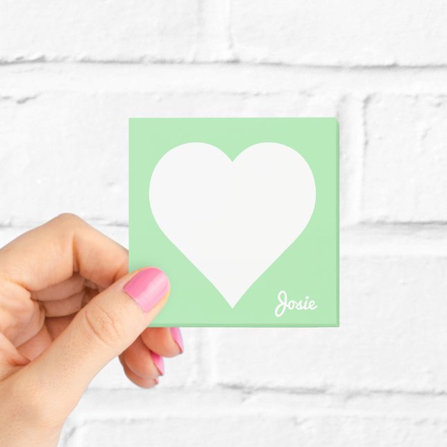Pastel Green Heart Sticky Notes mit Name Post-it Klebezettel (Von Creator hochgeladen)