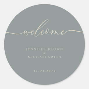 Pastel Green Ivory Signature Calligraphy Willkomme Runder Aufkleber