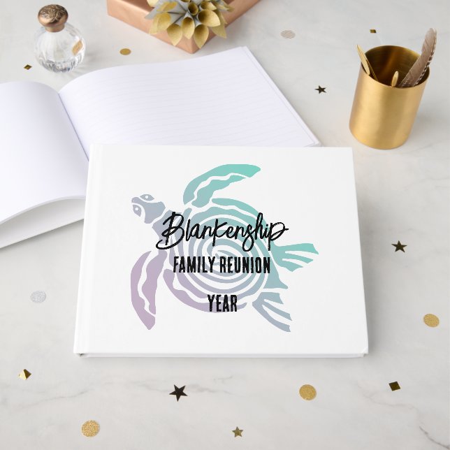 Pastel Green Lila Tribal Turtle Family Wiedersehen Gästebuch (Vorderseite Offen)