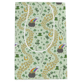Pastel Green Luck & Joy St Patricks Day Whimsical Mittlere Geschenktüte