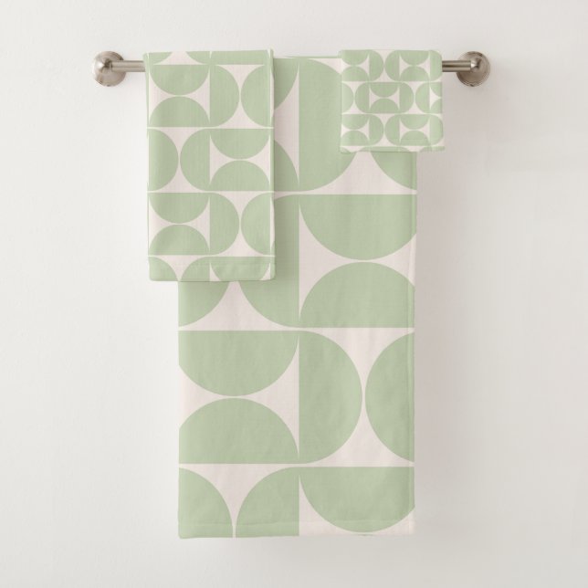 Pastel Green Mitte Jahrhundert Modernes Muster Badhandtuch Set (Insitu)
