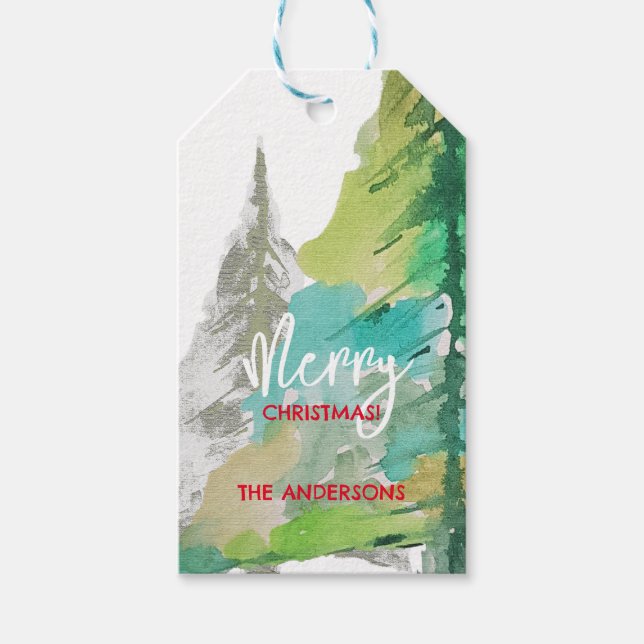 Pastel Green Moderner Weihnachtsbaum Wasserfarbe K Geschenkanhänger (Vorderseite)