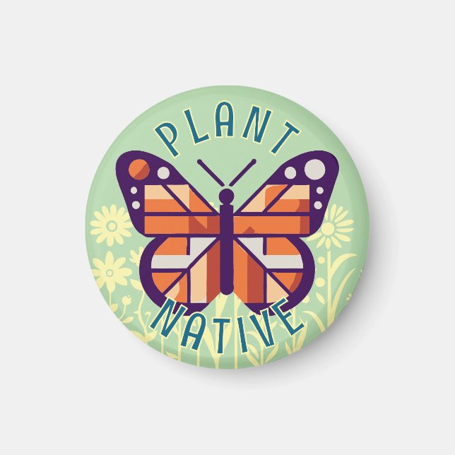 Pastel Green Monarch Butterfly Pflanze Native Cubi Magnet (Vorne)