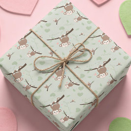 Pastel Green Monkey Valentine Wrapping Paper Geschenkpapier