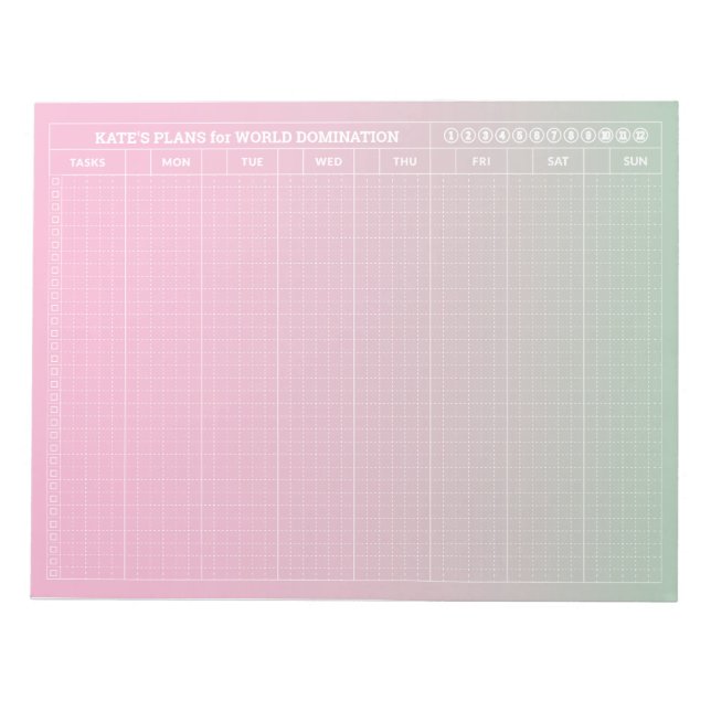 Pastel Green Pink GRID Wochenplaner Minimalistisch Notizblock (Vorderseite)